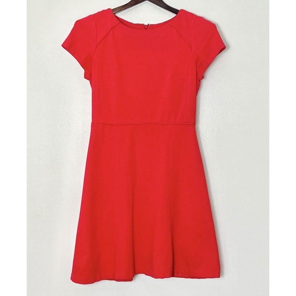 J.Crew Fit and Flare Dress Women's 00 Red Ponte Knit Short Sleeve Stretch